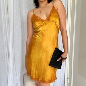 Hand dyed Vintage Marigold Silk Slip